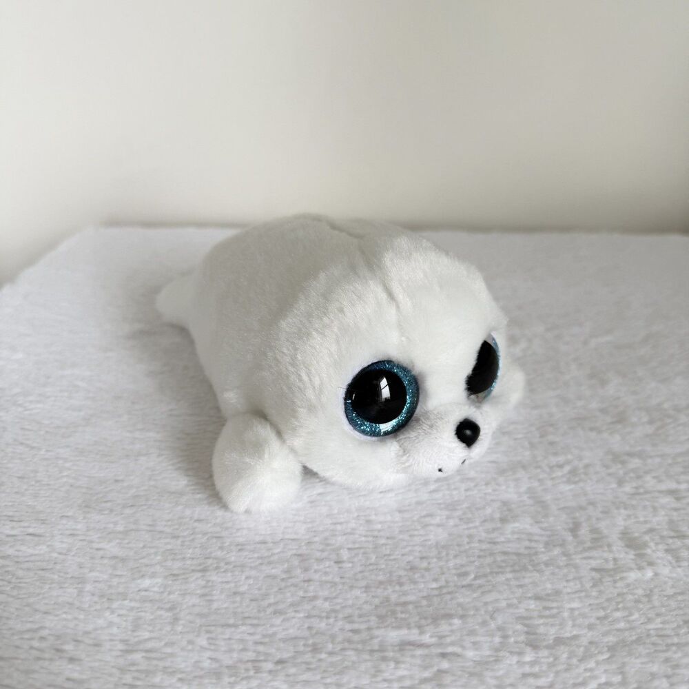 Ty Beanie Boos Icy the Seal White Plush w/Blue Sparkle Eyes